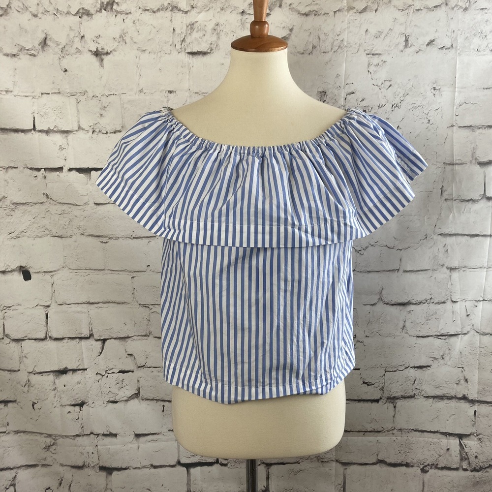 Wilfred Aritzia Top Womens Medium Blue White Hollande Stripe Off The Shoulder